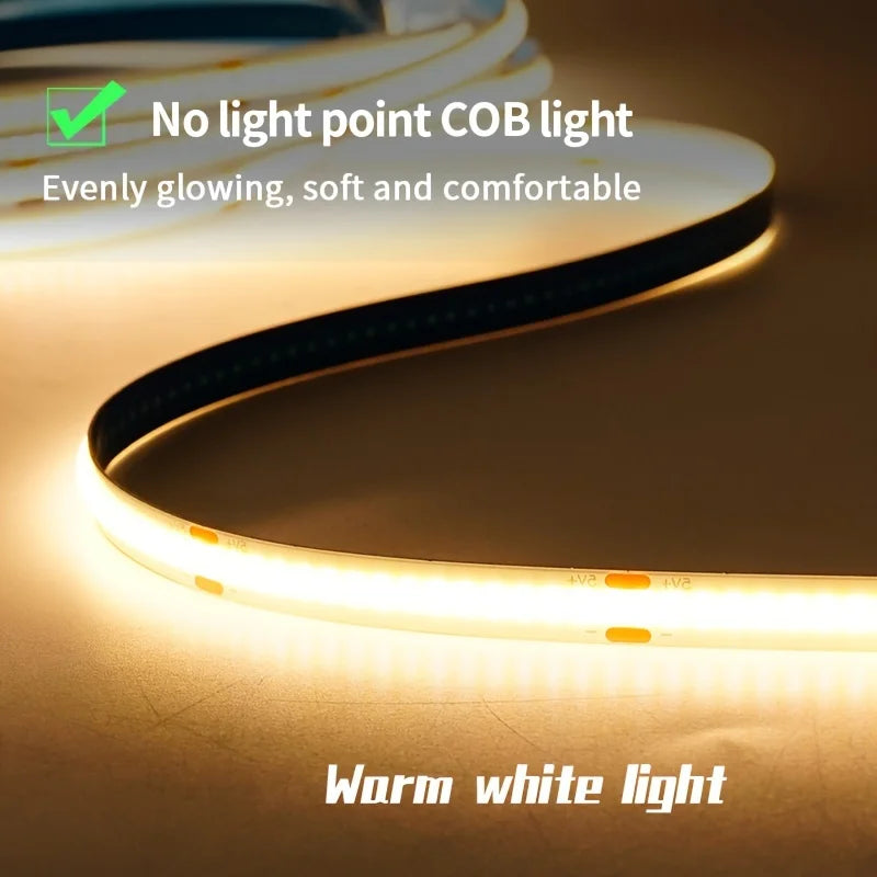 Tira de luces LED COB, atenuador táctil, cinta de diodo Flexible, 5V, USB, iluminación interior lineal, lámpara para habitación, bricolaje, TV, espejo, retroiluminación, decoración de pared