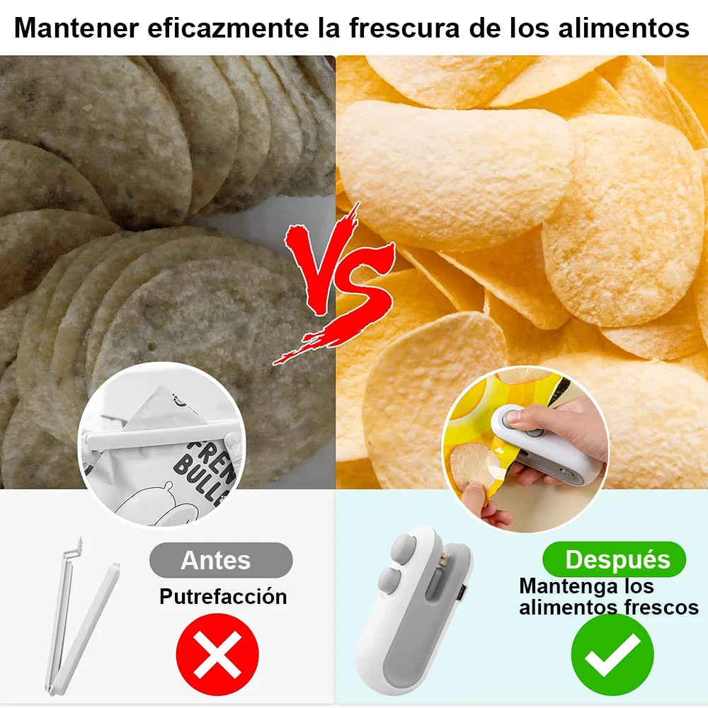 Mini máquina de sellado de bolsas de calor, sellador de paquetes de bolsas de plástico, sellador de bolsas de Clip, sellador de mano, embalaje de alimentos, sellador de calor