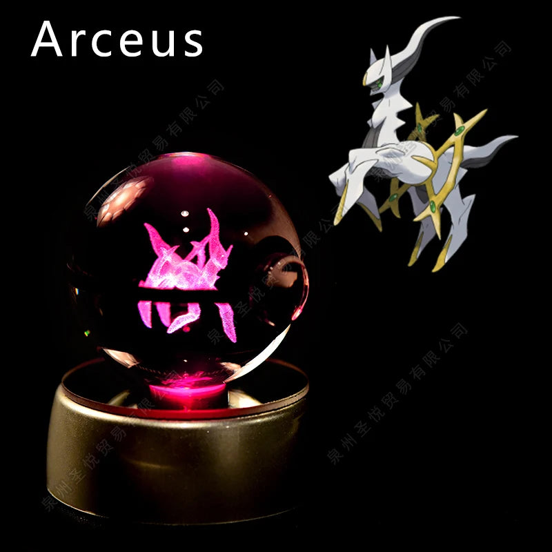 Bola de cristal de Pokémon 3D Pikachu Gengar Mewtwo, lámpara de luz nocturna, estatua de bola de cristal de Pokémon de cristal 3D de Pokeball, regalo de cumpleaños para niños
