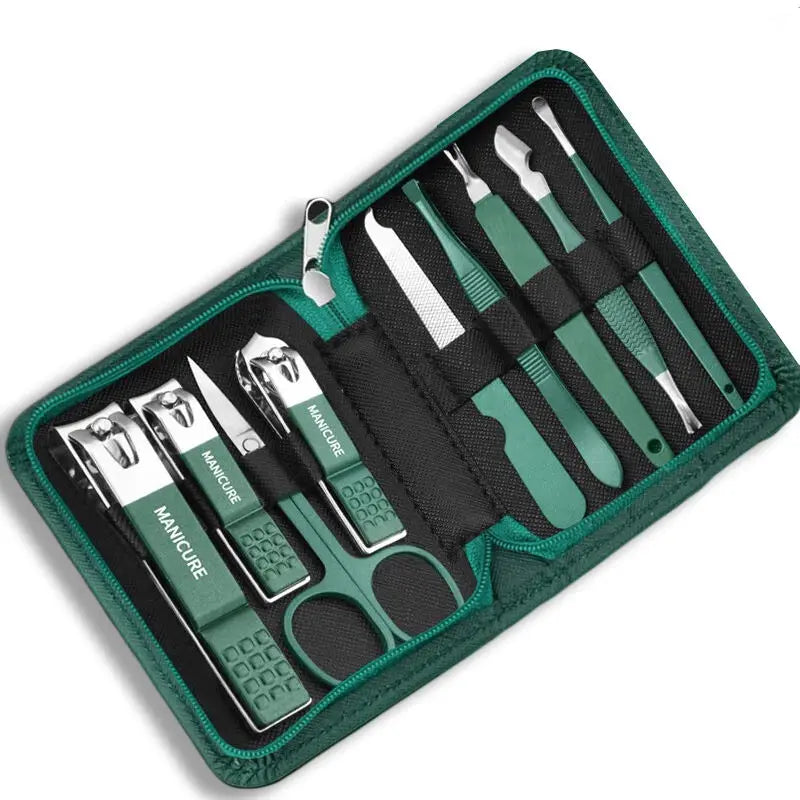 Kit profesional para el cuidado de las uñas, juego de manicura y pedicura de acero inoxidable, cortaúñas con estuche de viaje, 7/10/12/18 piezas