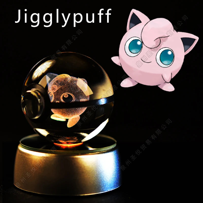 Bola de cristal de Pokémon 3D Pikachu Gengar Mewtwo, lámpara de luz nocturna, estatua de bola de cristal de Pokémon de cristal 3D de Pokeball, regalo de cumpleaños para niños
