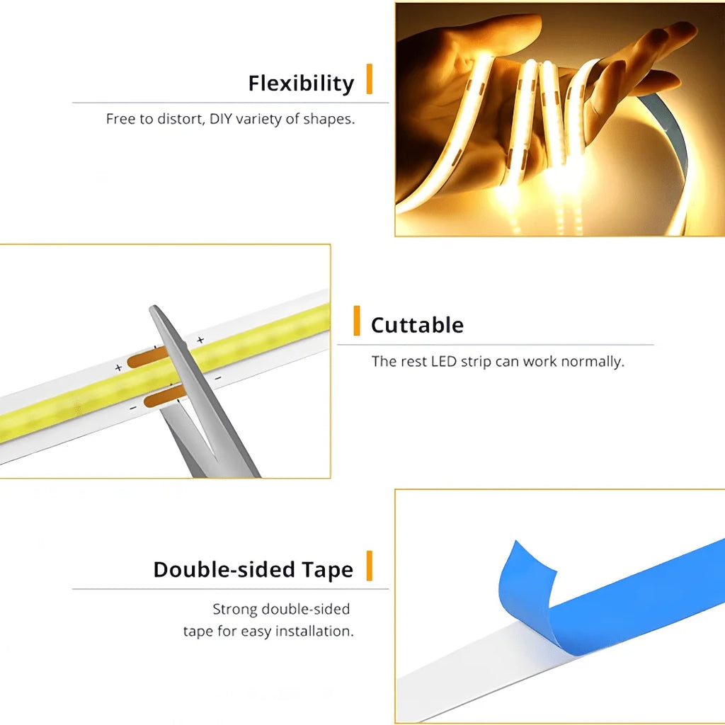 Tira de luces LED COB, atenuador táctil, cinta de diodo Flexible, 5V, USB, iluminación interior lineal, lámpara para habitación, bricolaje, TV, espejo, retroiluminación, decoración de pared