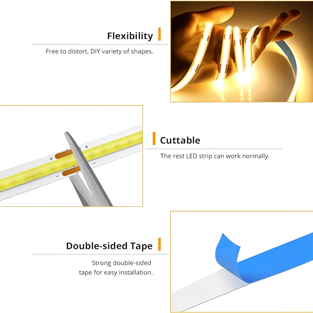 Tira de luces LED COB, atenuador táctil, cinta de diodo Flexible, 5V, USB, iluminación interior lineal, lámpara para habitación, bricolaje, TV, espejo, retroiluminación, decoración de pared