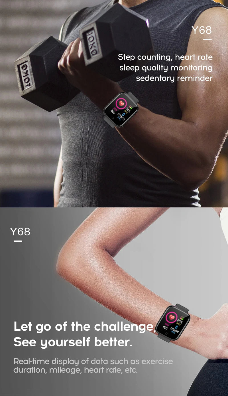 Reloj inteligente Y68 D20 para hombres, mujeres y niños, reloj inteligente con recordatorio de música, Control de calorías y distancia, rastreador de Fitness, relojes con alarma