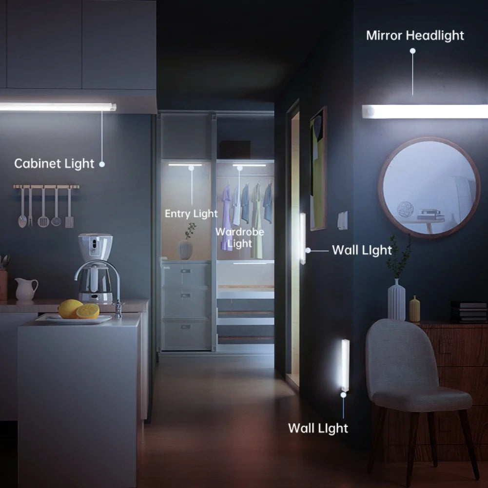 Luz LED con Sensor de movimiento, luz nocturna LED inalámbrica tipo C, luz recargable para armario, lámpara de armario, retroiluminación de escalera para cocina