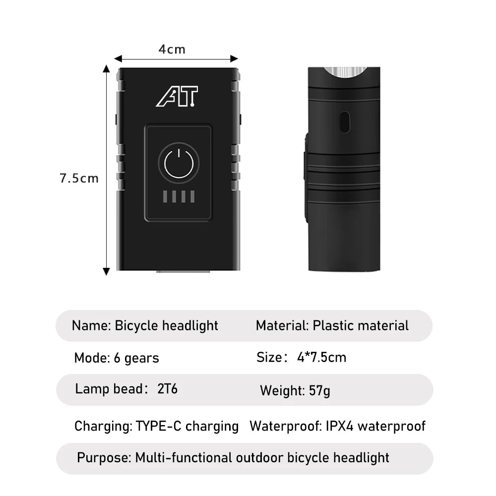 Luz delantera LED para bicicleta, faro recargable tipo C para bicicleta de montaña y carretera, fácil de instalar, accesorios para ciclismo