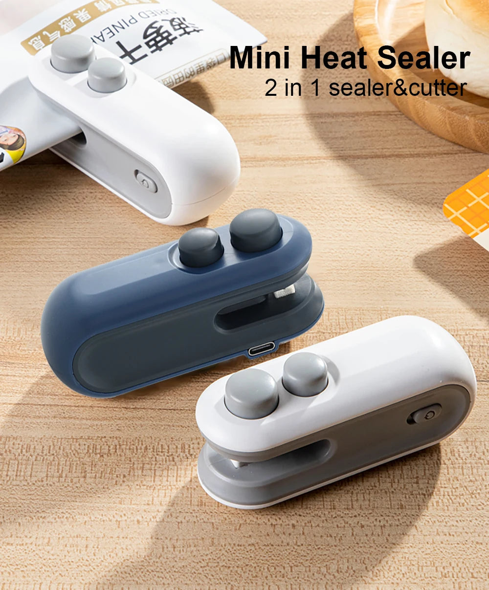 Mini máquina de sellado de bolsas de calor, sellador de paquetes de bolsas de plástico, sellador de bolsas de Clip, sellador de mano, embalaje de alimentos, sellador de calor