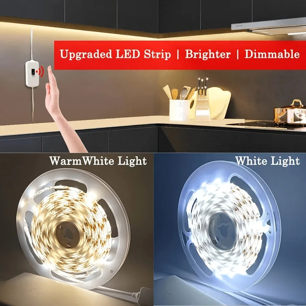 Tira de luces LED con detección manual, Sensor de encendido y apagado de movimiento, 5V, USB, 30LED/M, cinta de luces de diodo para decoración de armario, iluminación de cocina