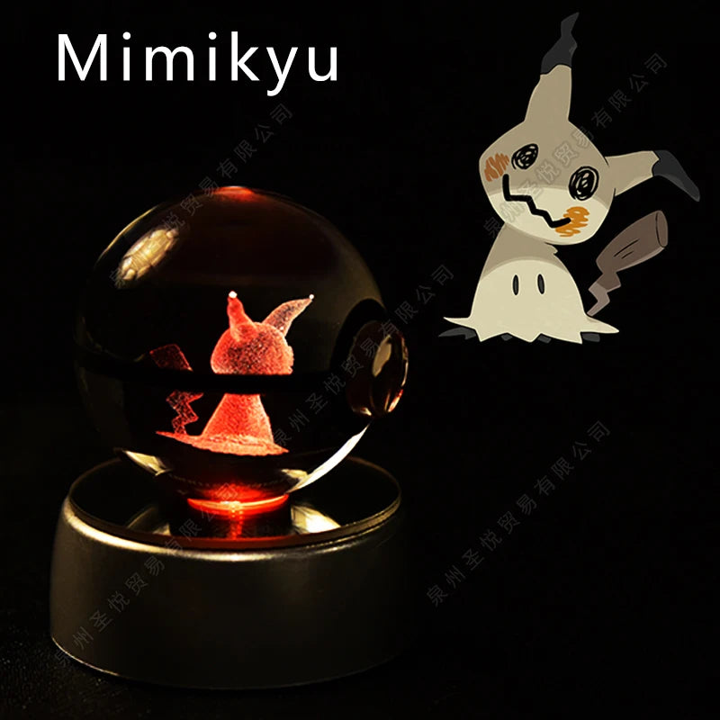 Bola de cristal de Pokémon 3D Pikachu Gengar Mewtwo, lámpara de luz nocturna, estatua de bola de cristal de Pokémon de cristal 3D de Pokeball, regalo de cumpleaños para niños