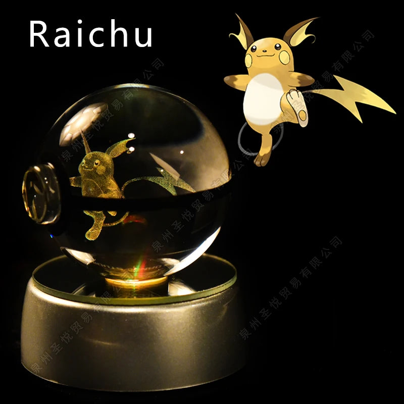 Bola de cristal de Pokémon 3D Pikachu Gengar Mewtwo, lámpara de luz nocturna, estatua de bola de cristal de Pokémon de cristal 3D de Pokeball, regalo de cumpleaños para niños
