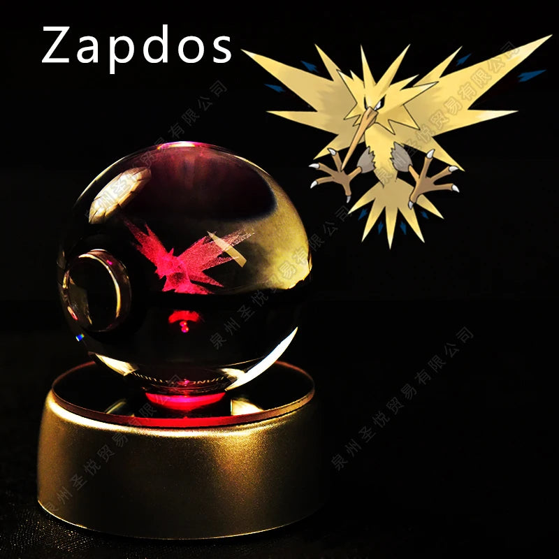 Bola de cristal de Pokémon 3D Pikachu Gengar Mewtwo, lámpara de luz nocturna, estatua de bola de cristal de Pokémon de cristal 3D de Pokeball, regalo de cumpleaños para niños