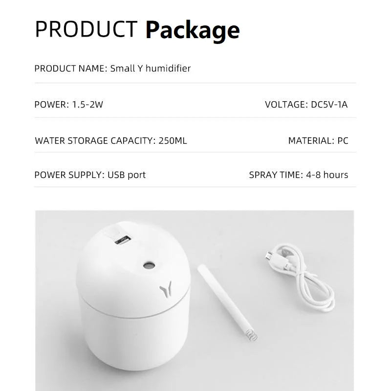 Mini humidificador de aire USB de 250ML, difusor de aceites esenciales aromáticos para el hogar y el coche, generador de niebla silencioso ultrasónico con lámpara LED de Color