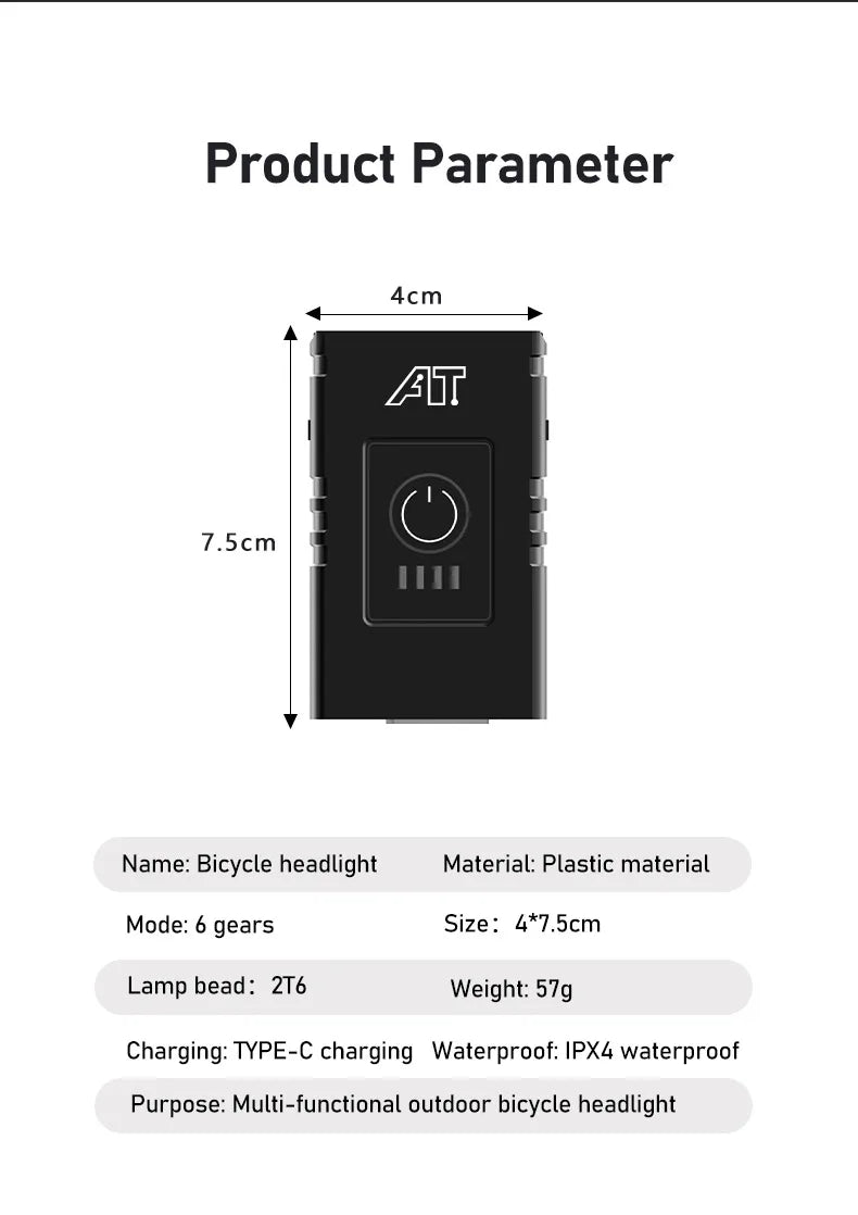 Luz delantera LED para bicicleta, faro recargable tipo C para bicicleta de montaña y carretera, fácil de instalar, accesorios para ciclismo