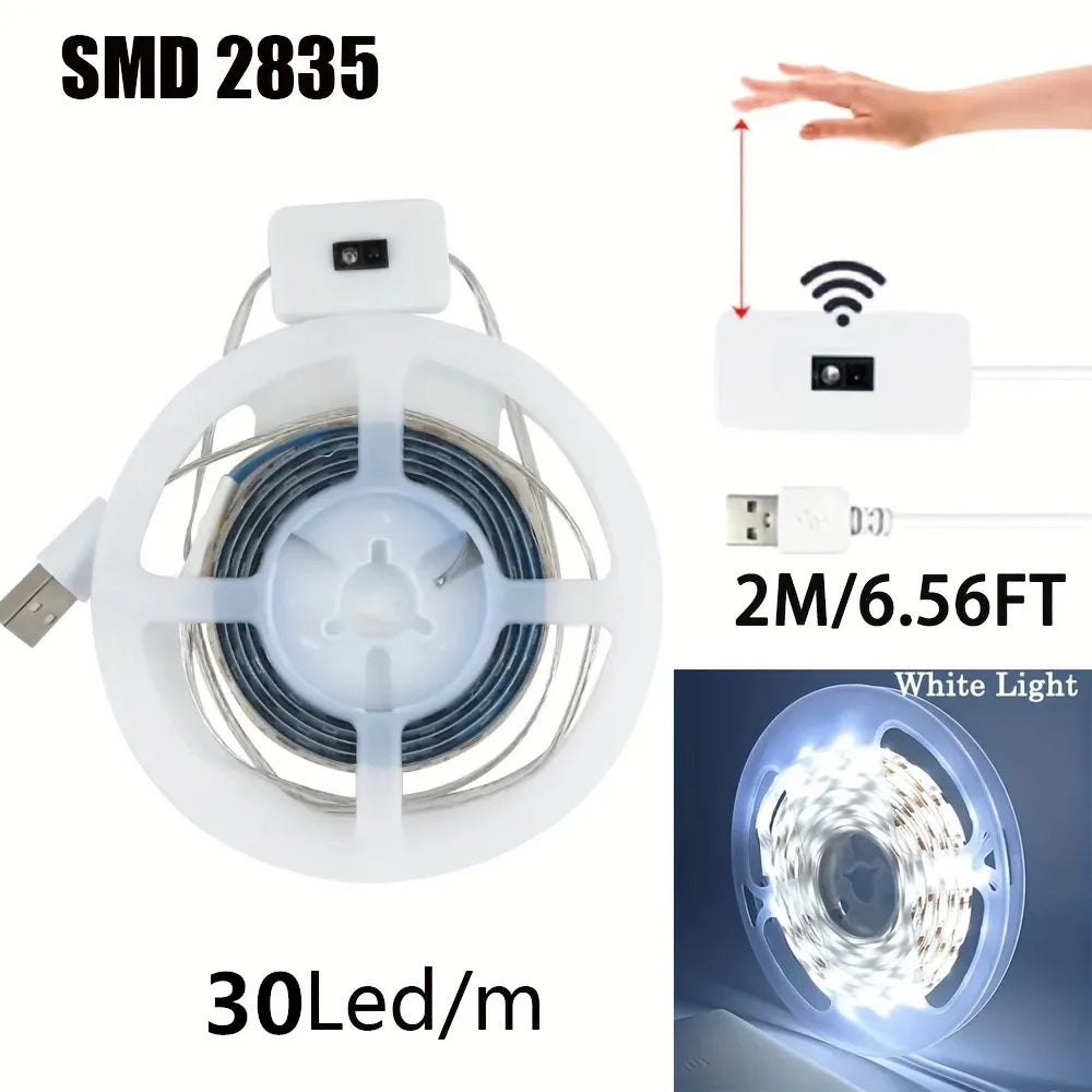 Tira de luces LED con detección manual, Sensor de encendido y apagado de movimiento, 5V, USB, 30LED/M, cinta de luces de diodo para decoración de armario, iluminación de cocina