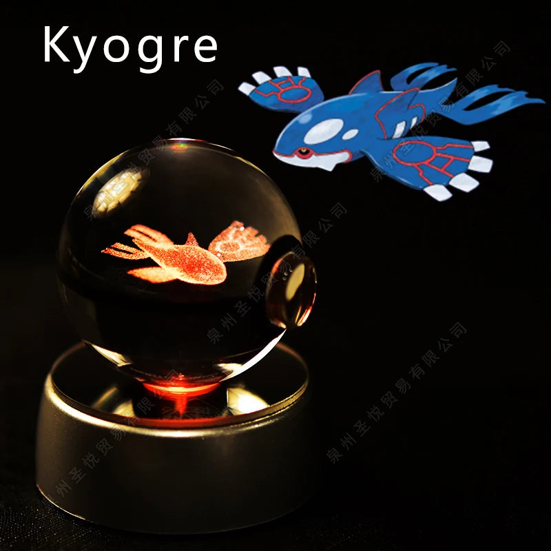 Bola de cristal de Pokémon 3D Pikachu Gengar Mewtwo, lámpara de luz nocturna, estatua de bola de cristal de Pokémon de cristal 3D de Pokeball, regalo de cumpleaños para niños