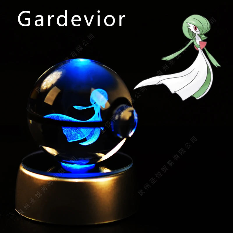 Bola de cristal de Pokémon 3D Pikachu Gengar Mewtwo, lámpara de luz nocturna, estatua de bola de cristal de Pokémon de cristal 3D de Pokeball, regalo de cumpleaños para niños