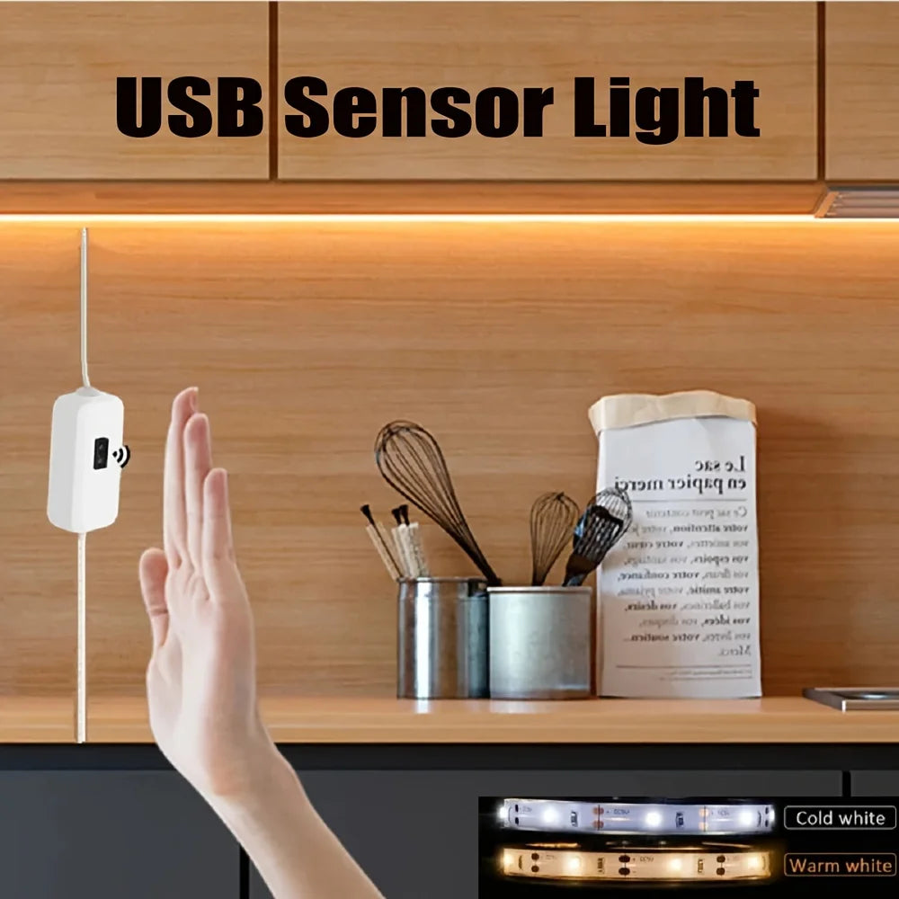 Tira de luces LED con detección manual, Sensor de encendido y apagado de movimiento, 5V, USB, 30LED/M, cinta de luces de diodo para decoración de armario, iluminación de cocina