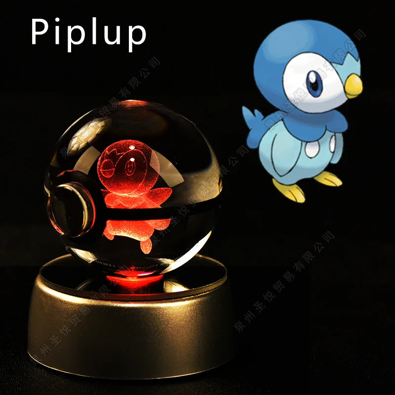Bola de cristal de Pokémon 3D Pikachu Gengar Mewtwo, lámpara de luz nocturna, estatua de bola de cristal de Pokémon de cristal 3D de Pokeball, regalo de cumpleaños para niños
