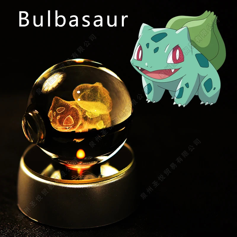 Bola de cristal de Pokémon 3D Pikachu Gengar Mewtwo, lámpara de luz nocturna, estatua de bola de cristal de Pokémon de cristal 3D de Pokeball, regalo de cumpleaños para niños
