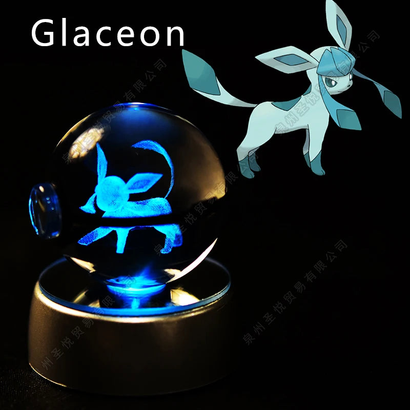 Bola de cristal de Pokémon 3D Pikachu Gengar Mewtwo, lámpara de luz nocturna, estatua de bola de cristal de Pokémon de cristal 3D de Pokeball, regalo de cumpleaños para niños