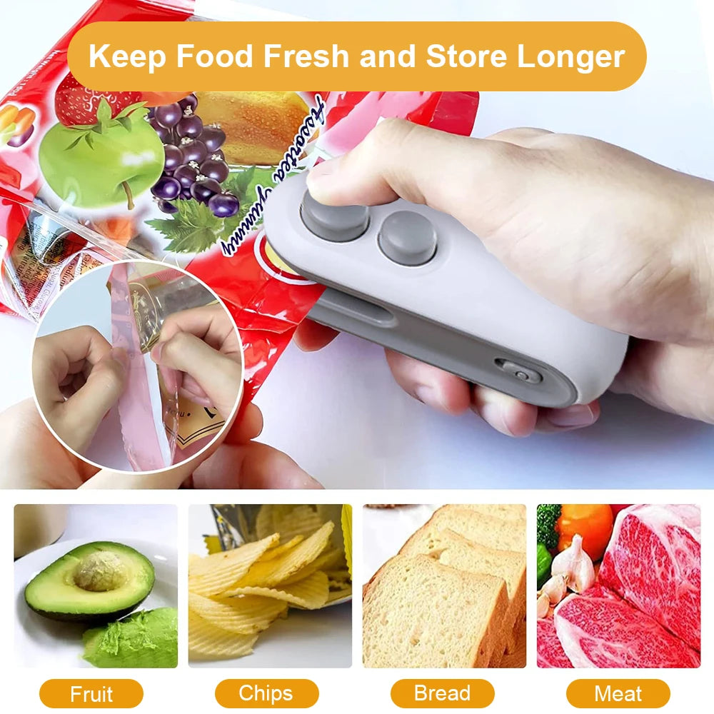 Mini máquina de sellado de bolsas de calor, sellador de paquetes de bolsas de plástico, sellador de bolsas de Clip, sellador de mano, embalaje de alimentos, sellador de calor