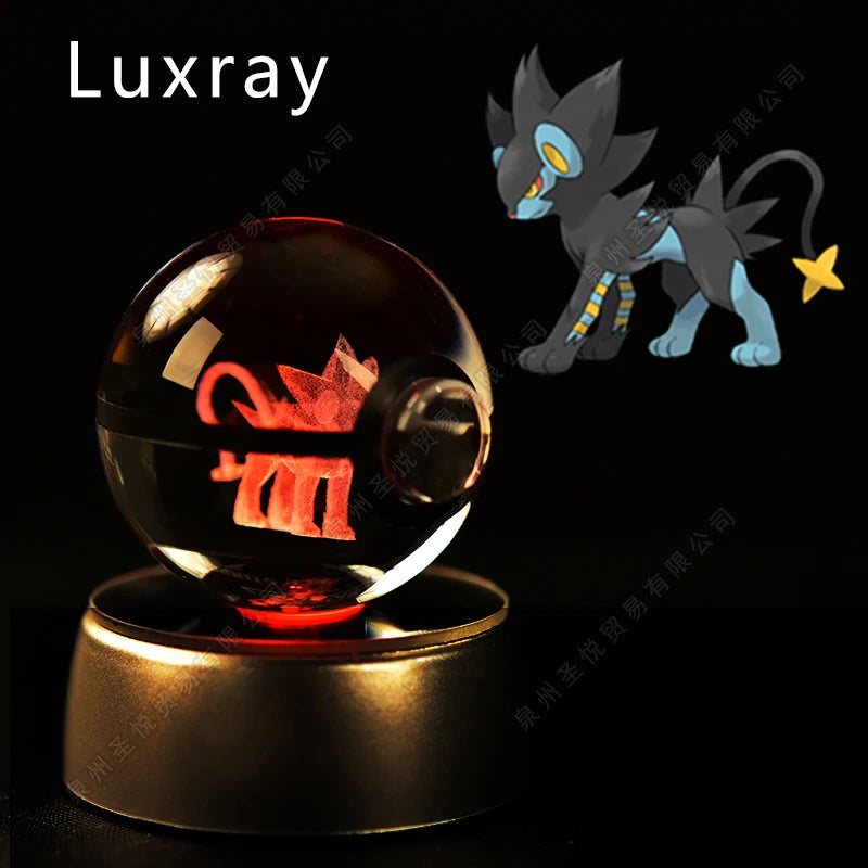 Bola de cristal de Pokémon 3D Pikachu Gengar Mewtwo, lámpara de luz nocturna, estatua de bola de cristal de Pokémon de cristal 3D de Pokeball, regalo de cumpleaños para niños