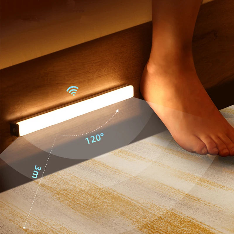 Luz LED con Sensor de movimiento, luz nocturna LED inalámbrica tipo C, luz recargable para armario, lámpara de armario, retroiluminación de escalera para cocina