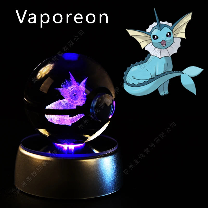 Bola de cristal de Pokémon 3D Pikachu Gengar Mewtwo, lámpara de luz nocturna, estatua de bola de cristal de Pokémon de cristal 3D de Pokeball, regalo de cumpleaños para niños