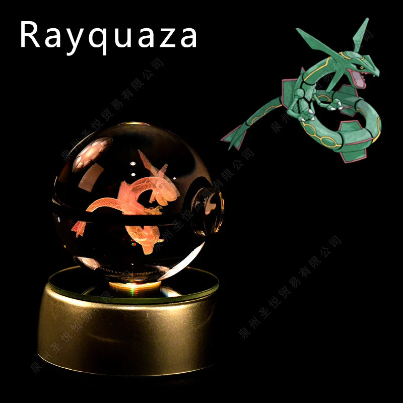 Bola de cristal de Pokémon 3D Pikachu Gengar Mewtwo, lámpara de luz nocturna, estatua de bola de cristal de Pokémon de cristal 3D de Pokeball, regalo de cumpleaños para niños