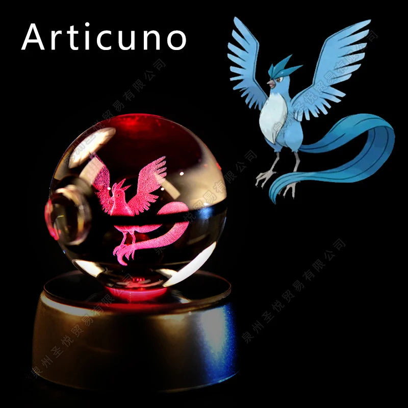 Bola de cristal de Pokémon 3D Pikachu Gengar Mewtwo, lámpara de luz nocturna, estatua de bola de cristal de Pokémon de cristal 3D de Pokeball, regalo de cumpleaños para niños