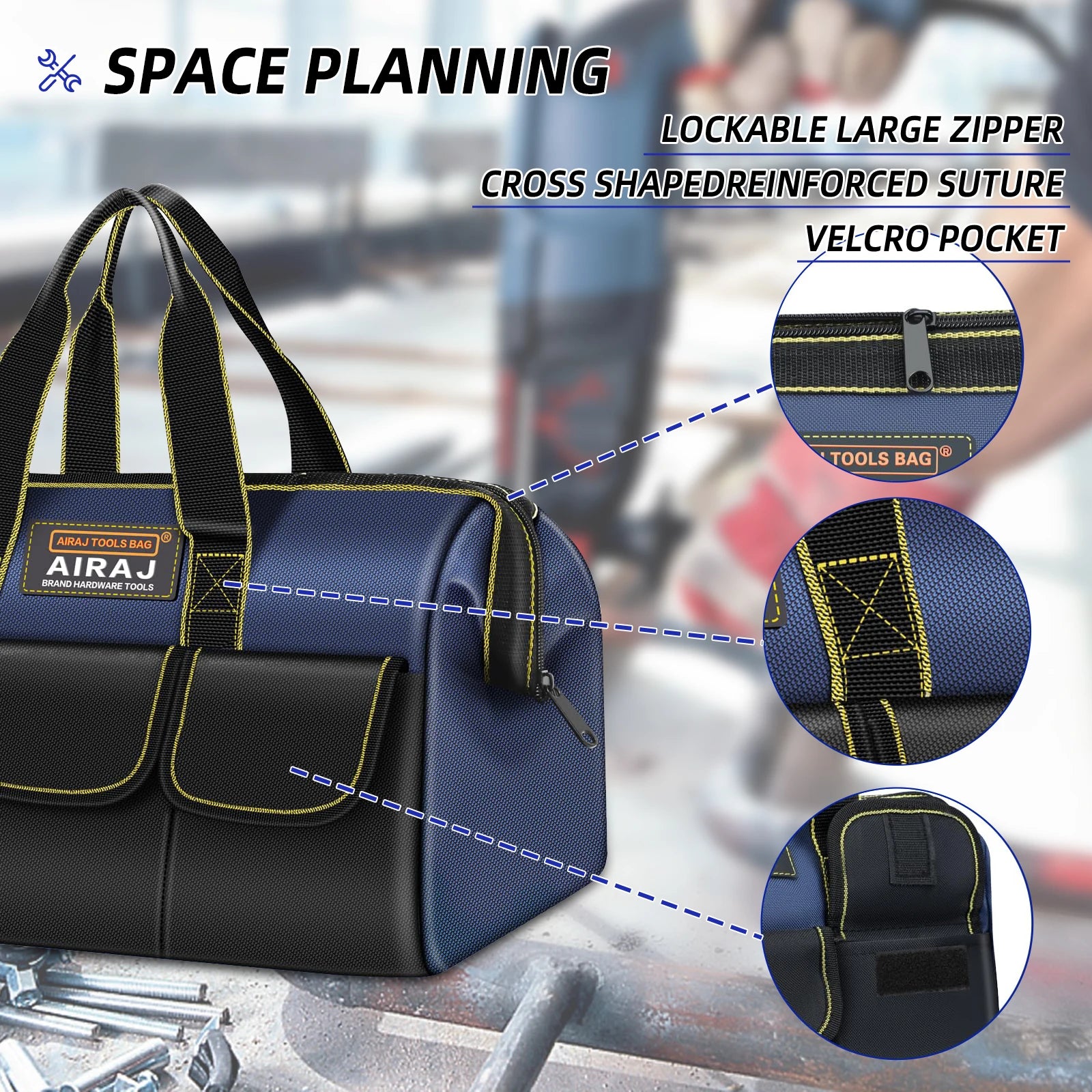 AIRAJ Bolsas de herramientas multifuncionales Bolsas de electricista de tela Oxford 1680D Bolsas de almacenamiento de alta capacidad impermeables y resistentes al desgaste