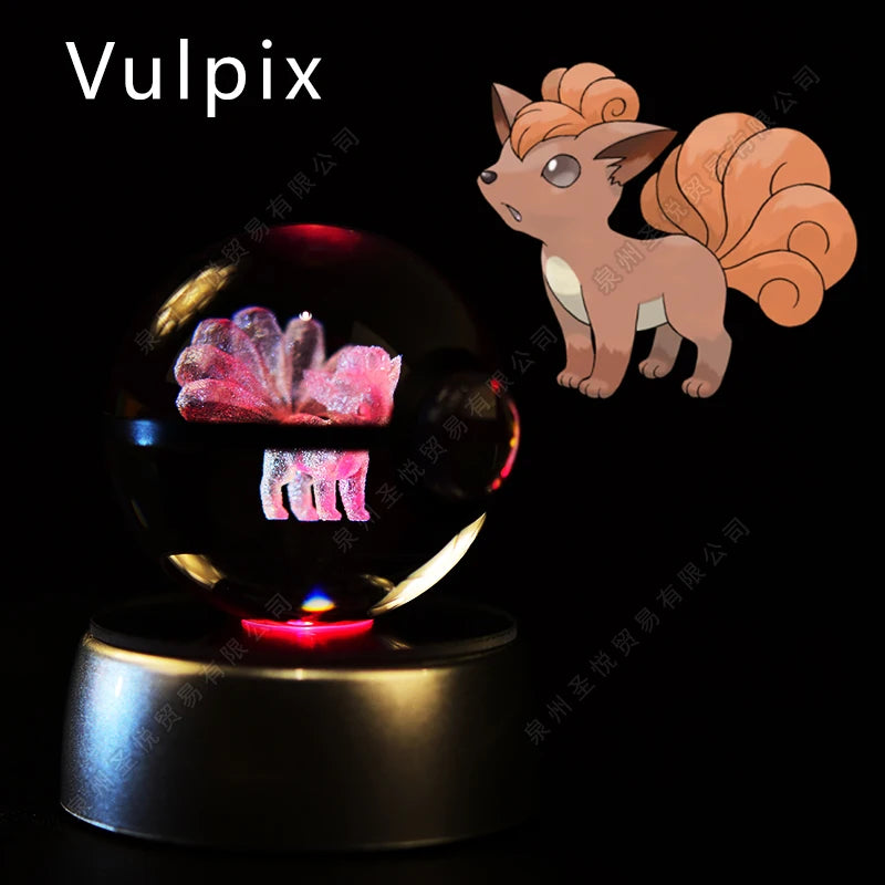 Bola de cristal de Pokémon 3D Pikachu Gengar Mewtwo, lámpara de luz nocturna, estatua de bola de cristal de Pokémon de cristal 3D de Pokeball, regalo de cumpleaños para niños