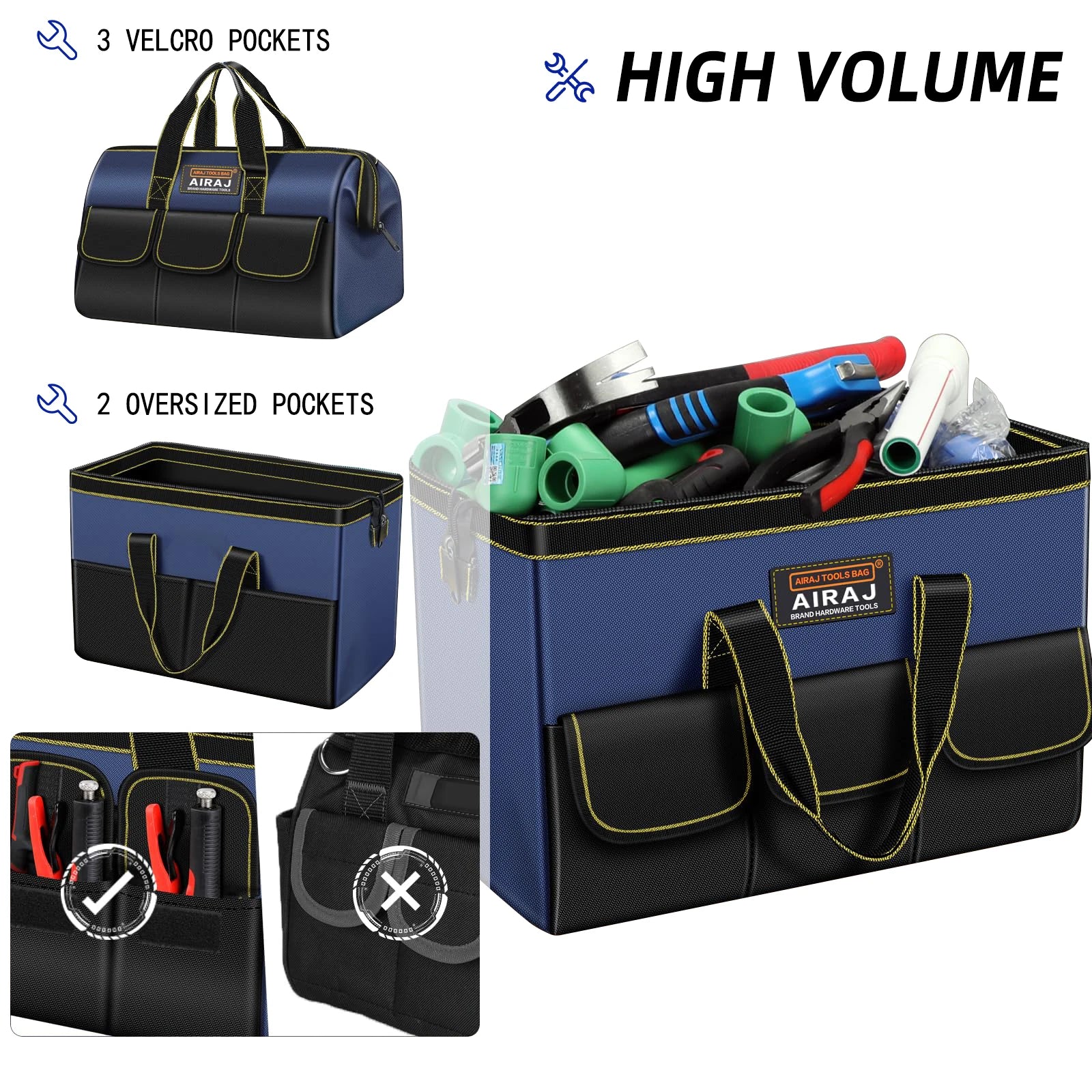 AIRAJ Bolsas de herramientas multifuncionales Bolsas de electricista de tela Oxford 1680D Bolsas de almacenamiento de alta capacidad impermeables y resistentes al desgaste