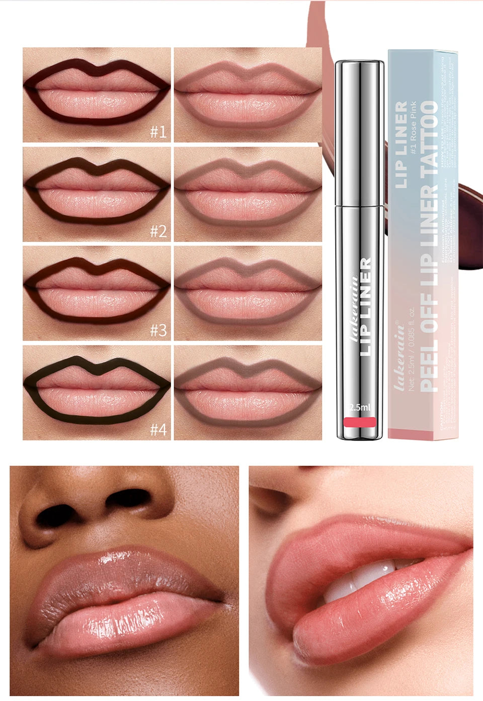 Delineador de labios impermeable, tatuaje, brillo de labios, tinte de labios mate de larga duración, contorno marrón, cosmético de manchas de labios