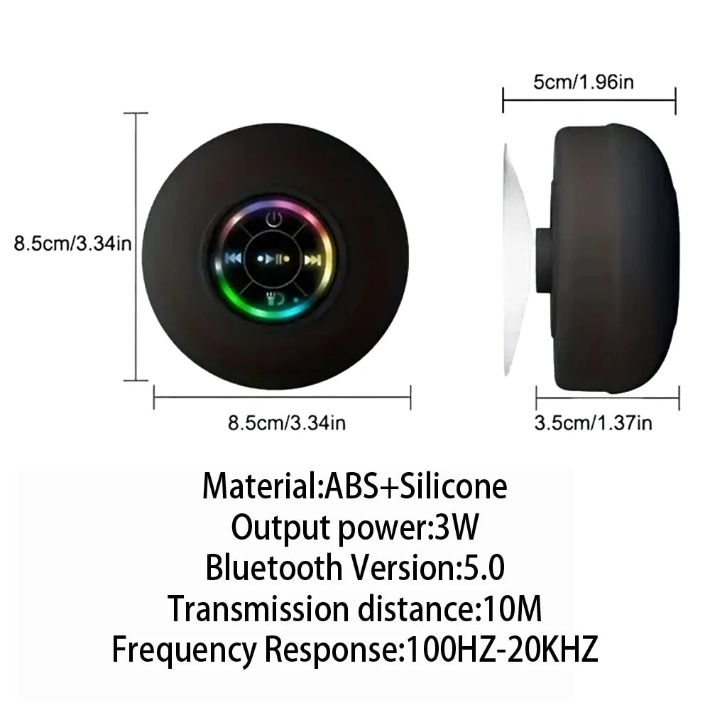 Altavoz Bluetooth inalámbrico portátil, altavoz LED IPX4, resistente al agua, con ventosa grande, Mini caja de sonido estéreo para baño y exteriores