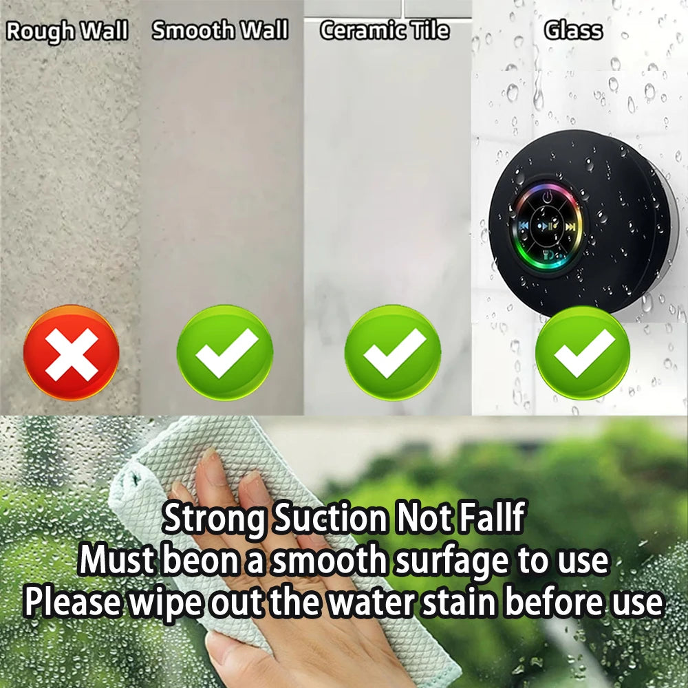 Altavoz Bluetooth inalámbrico portátil, altavoz LED IPX4, resistente al agua, con ventosa grande, Mini caja de sonido estéreo para baño y exteriores