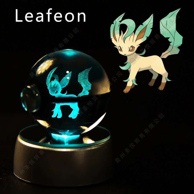 Bola de cristal de Pokémon 3D Pikachu Gengar Mewtwo, lámpara de luz nocturna, estatua de bola de cristal de Pokémon de cristal 3D de Pokeball, regalo de cumpleaños para niños