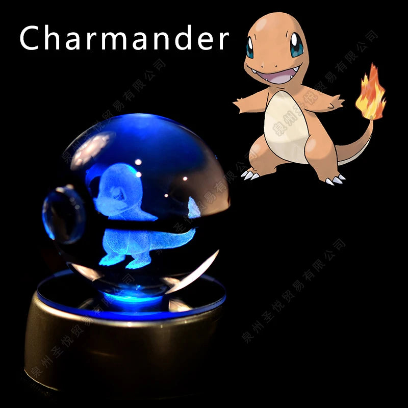 Bola de cristal de Pokémon 3D Pikachu Gengar Mewtwo, lámpara de luz nocturna, estatua de bola de cristal de Pokémon de cristal 3D de Pokeball, regalo de cumpleaños para niños
