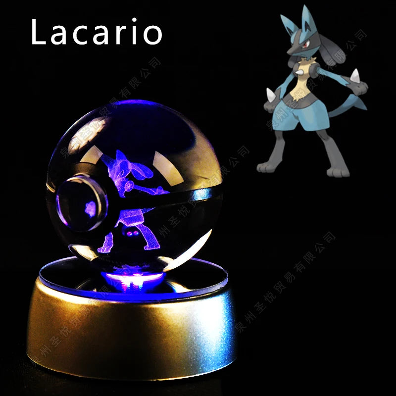 Bola de cristal de Pokémon 3D Pikachu Gengar Mewtwo, lámpara de luz nocturna, estatua de bola de cristal de Pokémon de cristal 3D de Pokeball, regalo de cumpleaños para niños