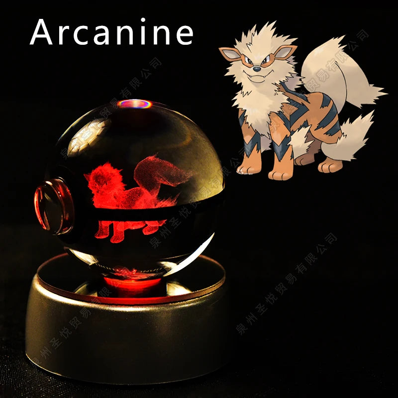 Bola de cristal de Pokémon 3D Pikachu Gengar Mewtwo, lámpara de luz nocturna, estatua de bola de cristal de Pokémon de cristal 3D de Pokeball, regalo de cumpleaños para niños