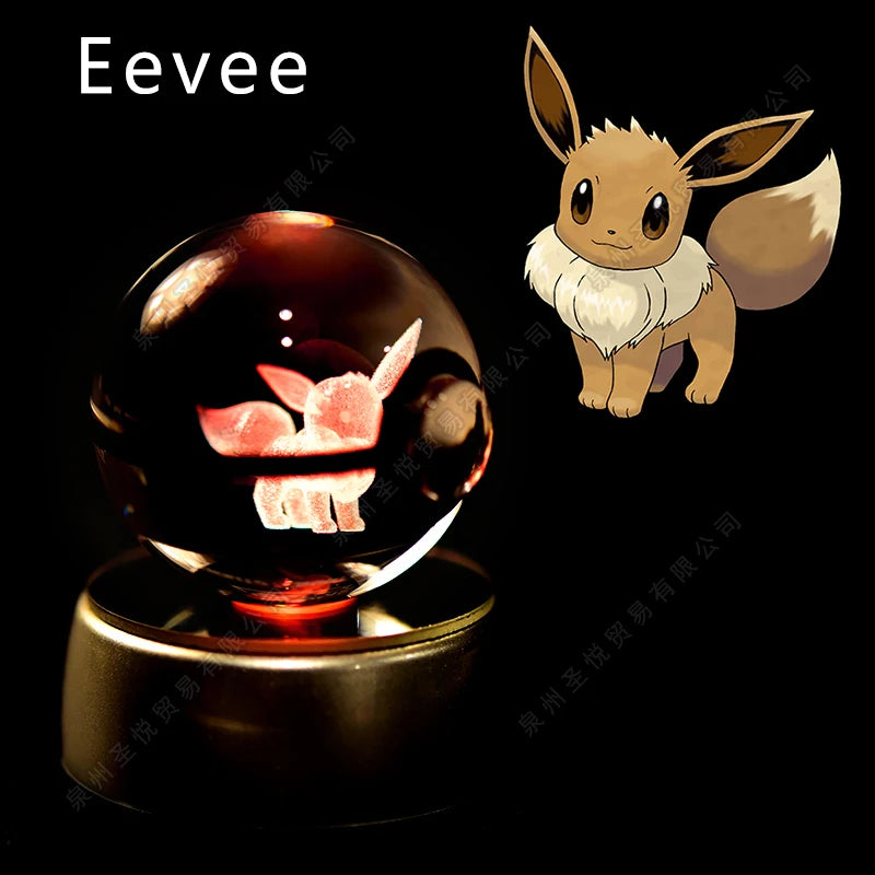 Bola de cristal de Pokémon 3D Pikachu Gengar Mewtwo, lámpara de luz nocturna, estatua de bola de cristal de Pokémon de cristal 3D de Pokeball, regalo de cumpleaños para niños