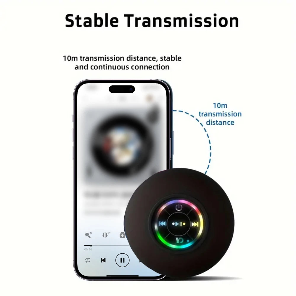 Altavoz Bluetooth inalámbrico portátil, altavoz LED IPX4, resistente al agua, con ventosa grande, Mini caja de sonido estéreo para baño y exteriores