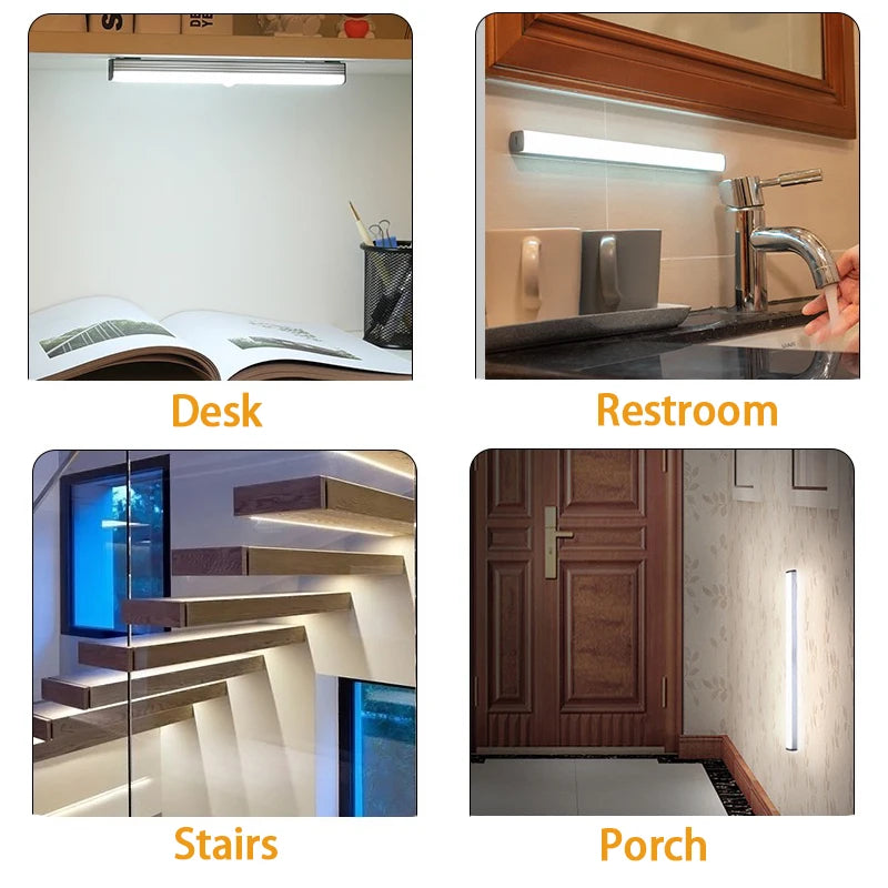 Luz LED con Sensor de movimiento, luz nocturna LED inalámbrica tipo C, luz recargable para armario, lámpara de armario, retroiluminación de escalera para cocina
