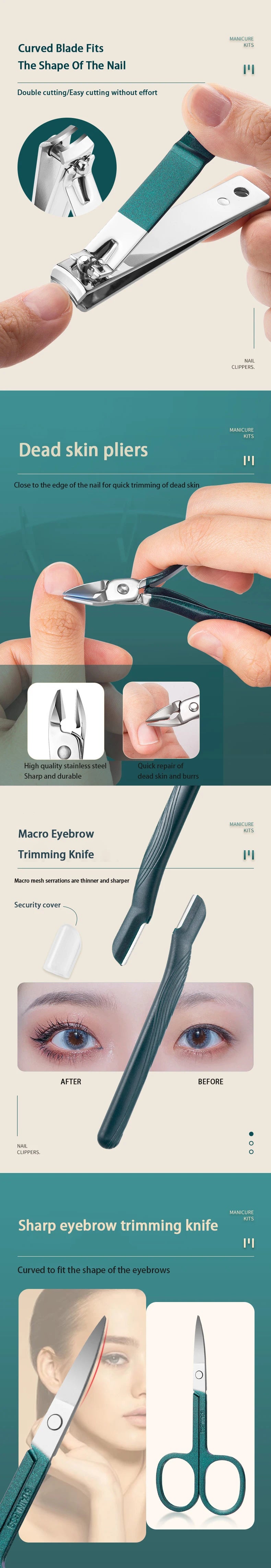 Kit profesional para el cuidado de las uñas, juego de manicura y pedicura de acero inoxidable, cortaúñas con estuche de viaje, 7/10/12/18 piezas