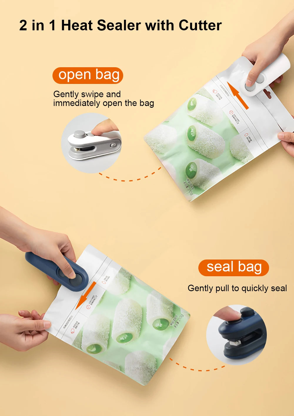 Mini máquina de sellado de bolsas de calor, sellador de paquetes de bolsas de plástico, sellador de bolsas de Clip, sellador de mano, embalaje de alimentos, sellador de calor
