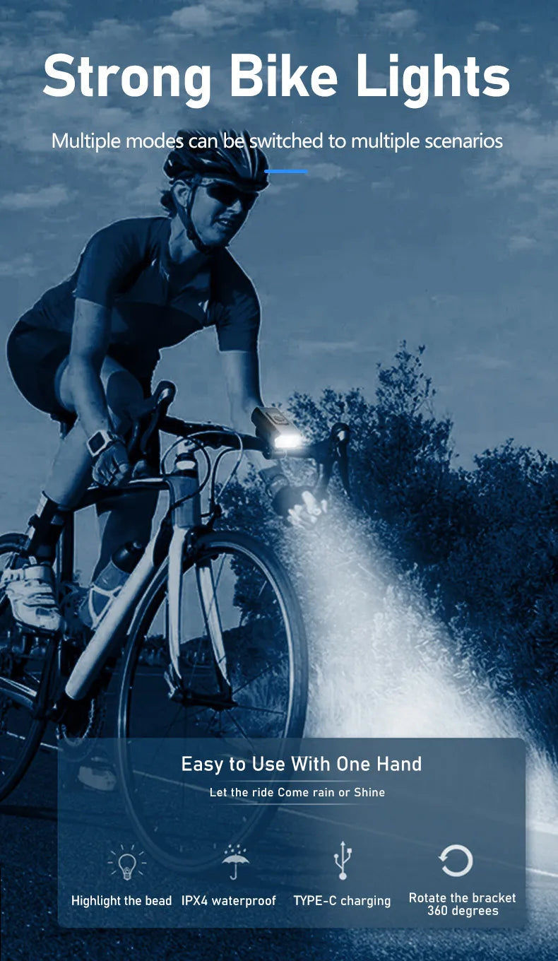 Luz delantera LED para bicicleta, faro recargable tipo C para bicicleta de montaña y carretera, fácil de instalar, accesorios para ciclismo