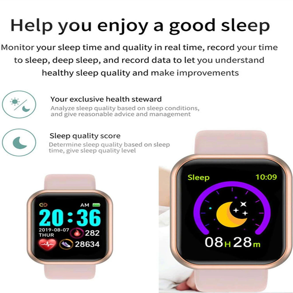 Reloj inteligente Y68 D20 para hombres, mujeres y niños, reloj inteligente con recordatorio de música, Control de calorías y distancia, rastreador de Fitness, relojes con alarma