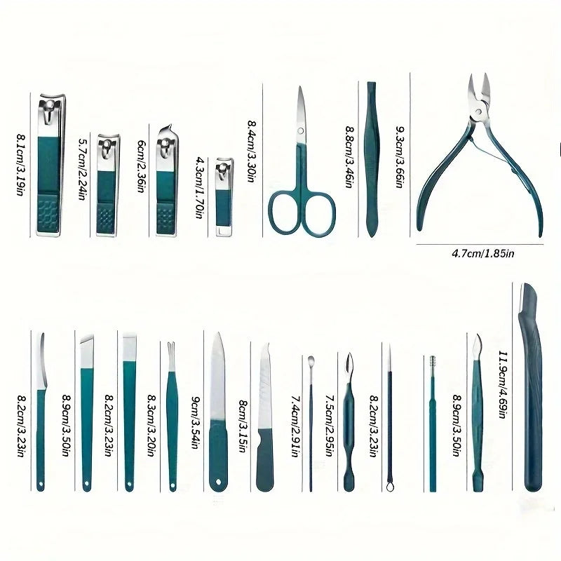 Kit profesional para el cuidado de las uñas, juego de manicura y pedicura de acero inoxidable, cortaúñas con estuche de viaje, 7/10/12/18 piezas