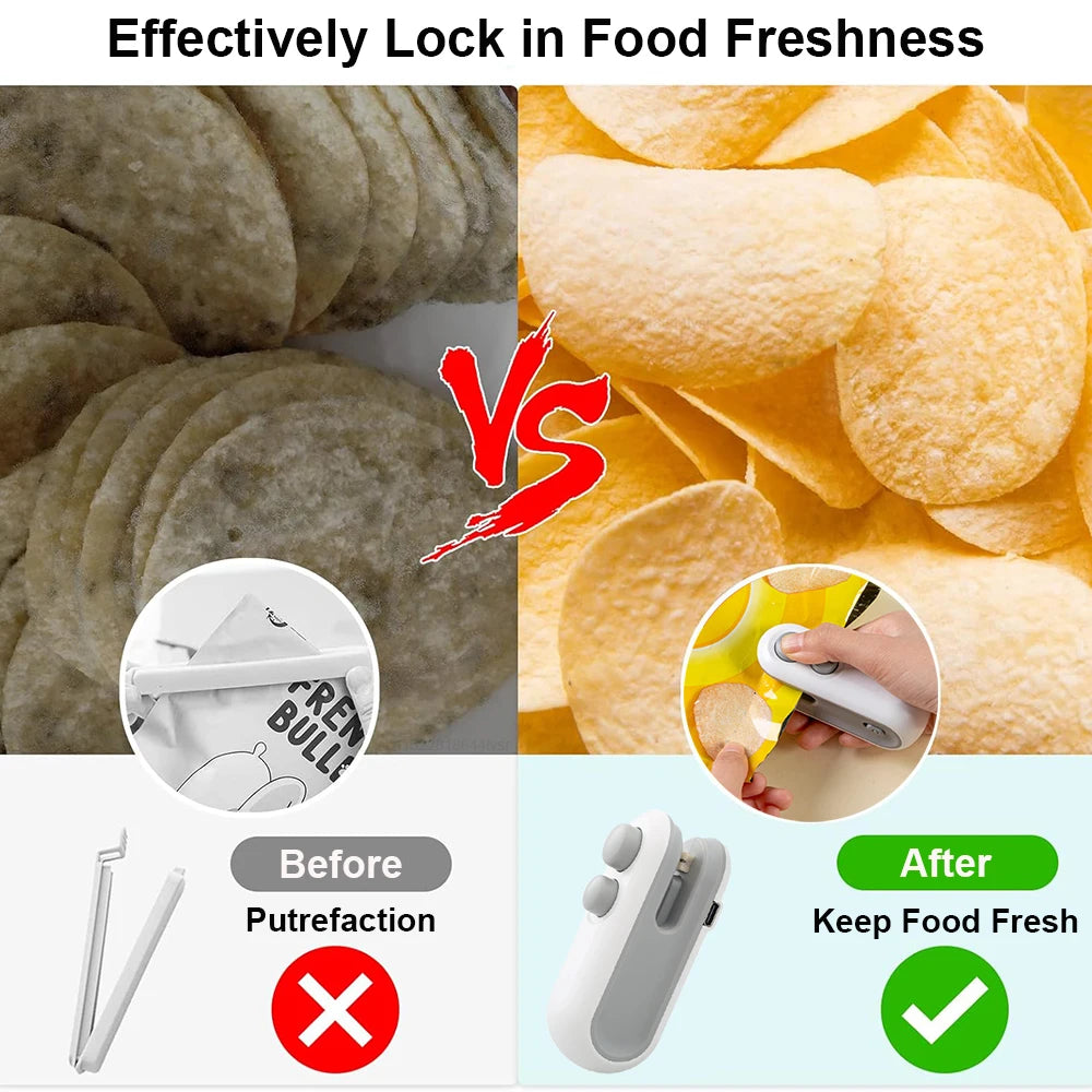 Mini máquina de sellado de bolsas de calor, sellador de paquetes de bolsas de plástico, sellador de bolsas de Clip, sellador de mano, embalaje de alimentos, sellador de calor