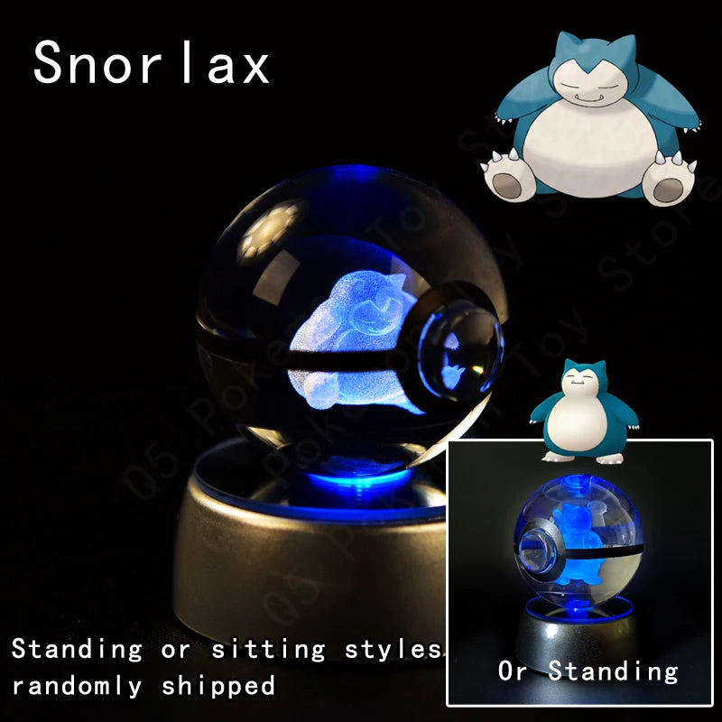 Bola de cristal de Pokémon 3D Pikachu Gengar Mewtwo, lámpara de luz nocturna, estatua de bola de cristal de Pokémon de cristal 3D de Pokeball, regalo de cumpleaños para niños